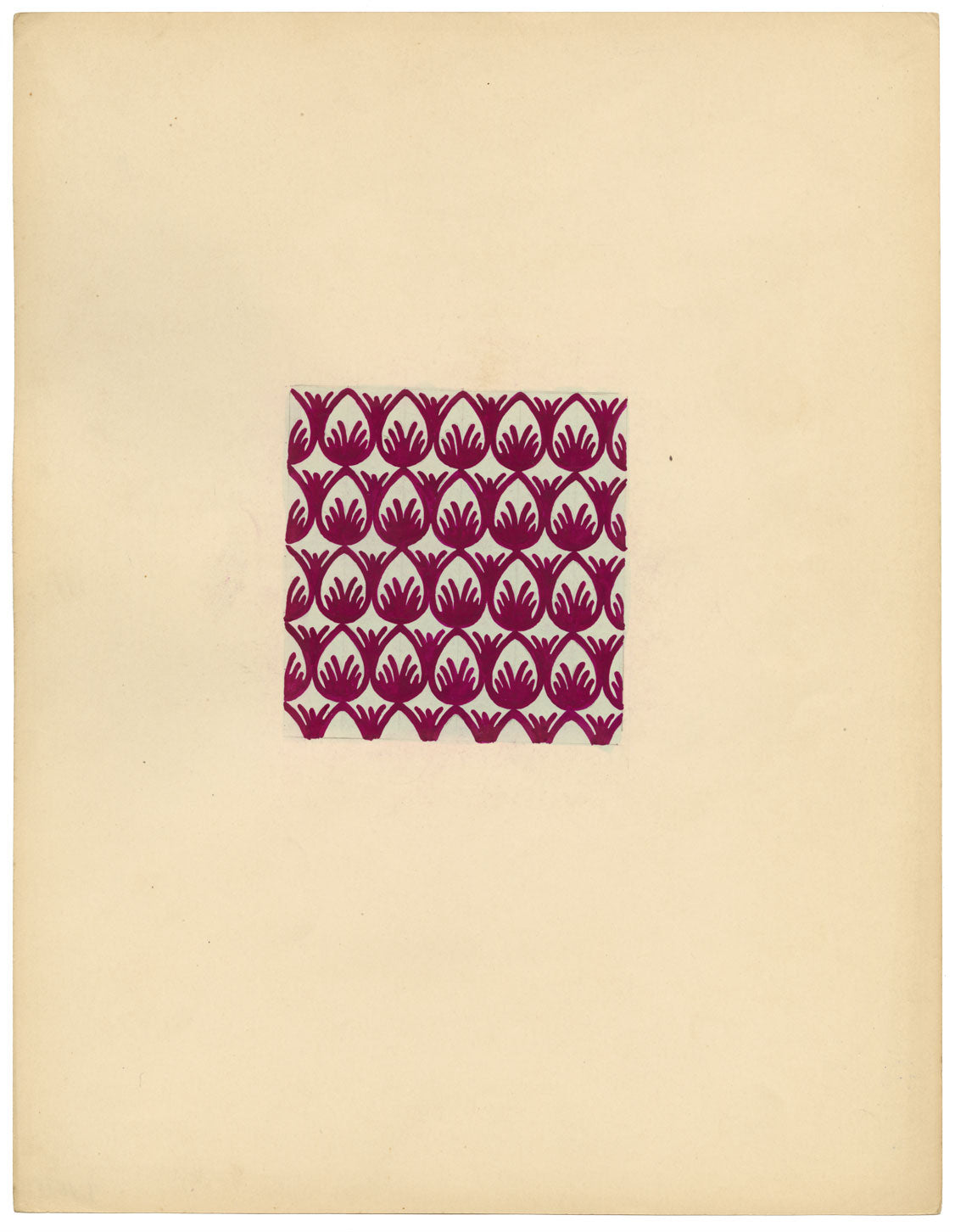 Textile Design, Atelier Testemale Paris: Burgundy Deco Tulip – c.1960s painting