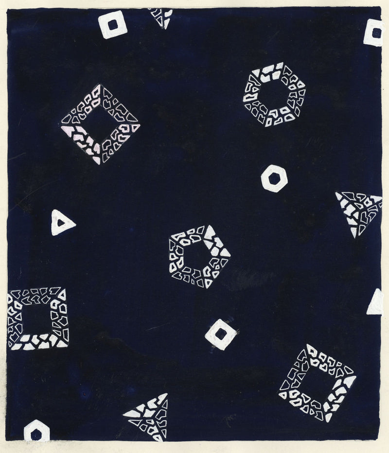 Textile Design, Atelier Testemale Paris: Dark Blue Geo Shapes – c.1960s painting