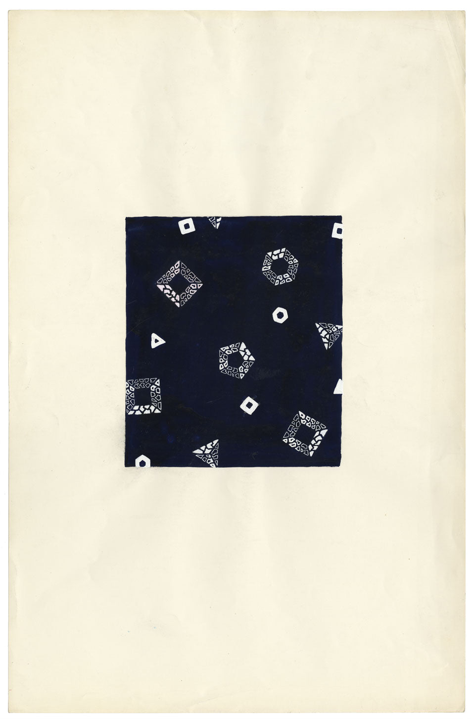 Textile Design, Atelier Testemale Paris: Dark Blue Geo Shapes – c.1960s painting