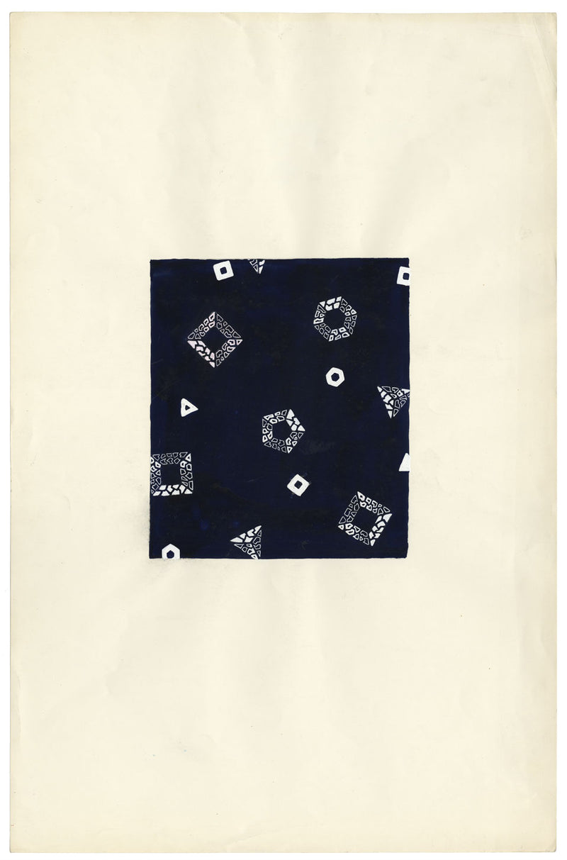 Textile Design, Atelier Testemale Paris: Dark Blue Geo Shapes – c.1960s painting