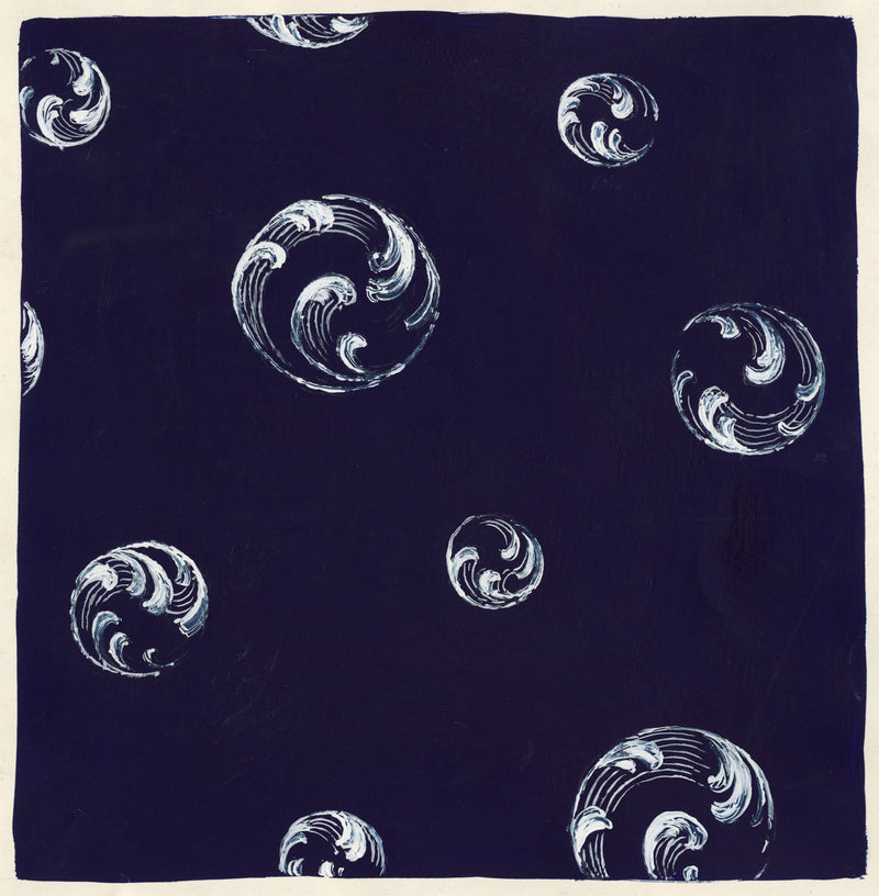 Textile Design, Atelier Testemale Paris: Navy Blue Ocean Swirl –c.1960s painting