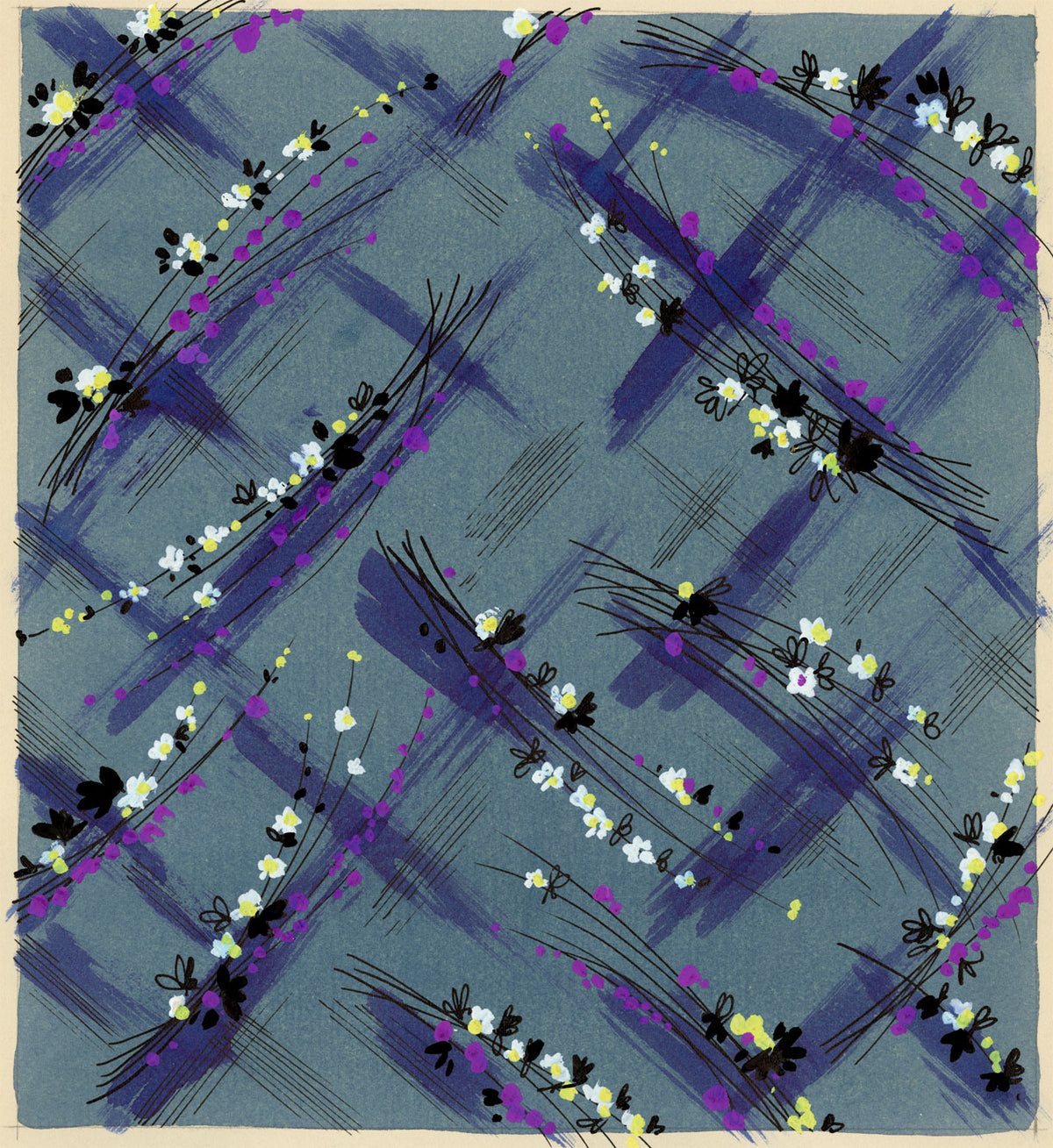 Textile Design, Atelier Testemale Paris: Ditsy Flower Check – c.1960s painting