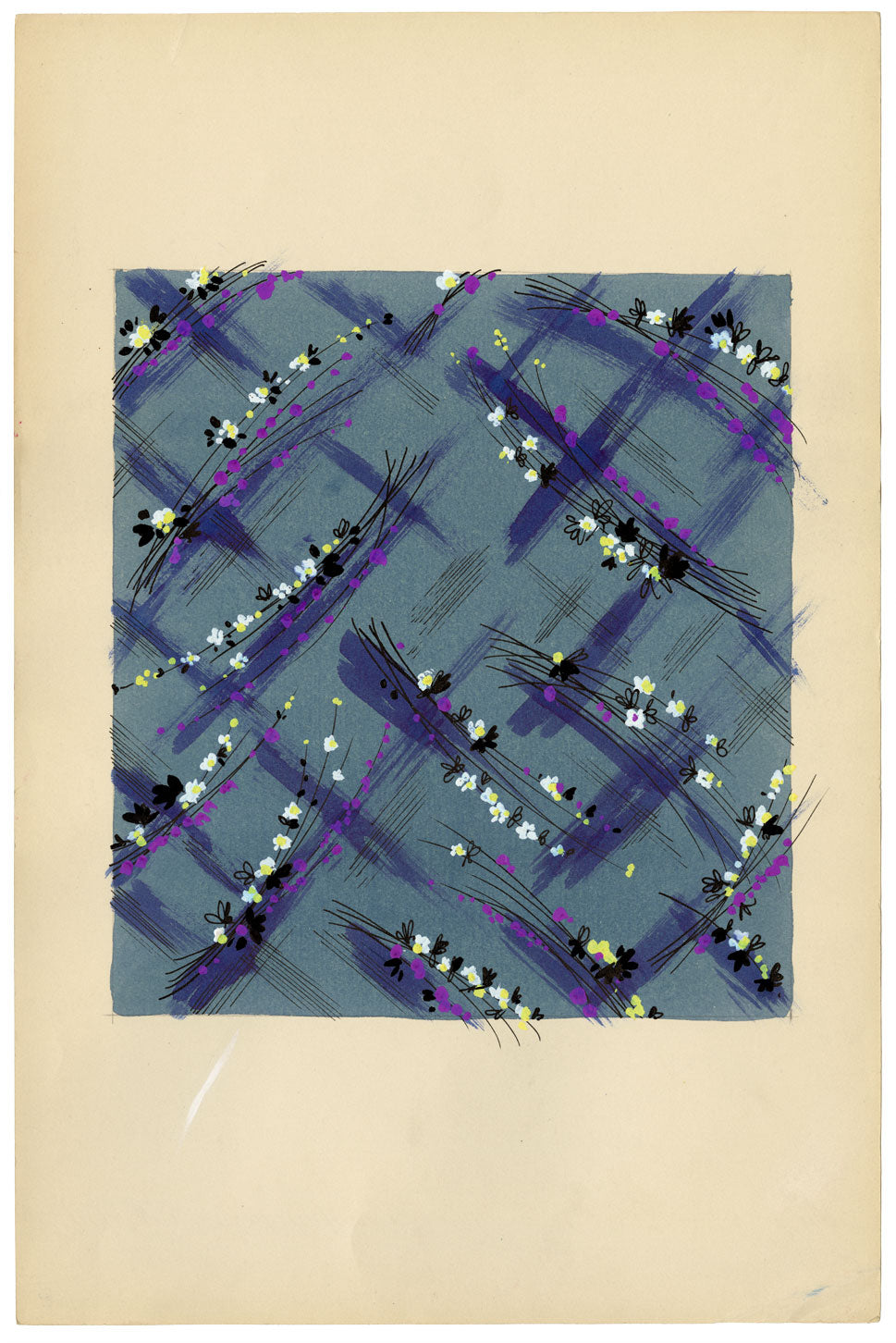 Textile Design, Atelier Testemale Paris: Ditsy Flower Check – c.1960s painting