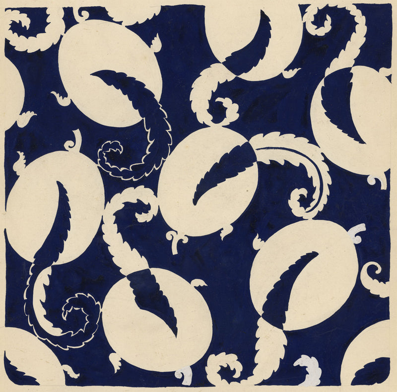 Textile Design, Atelier Testemale Paris: Blue Scrolling Acanthus–c1960s painting
