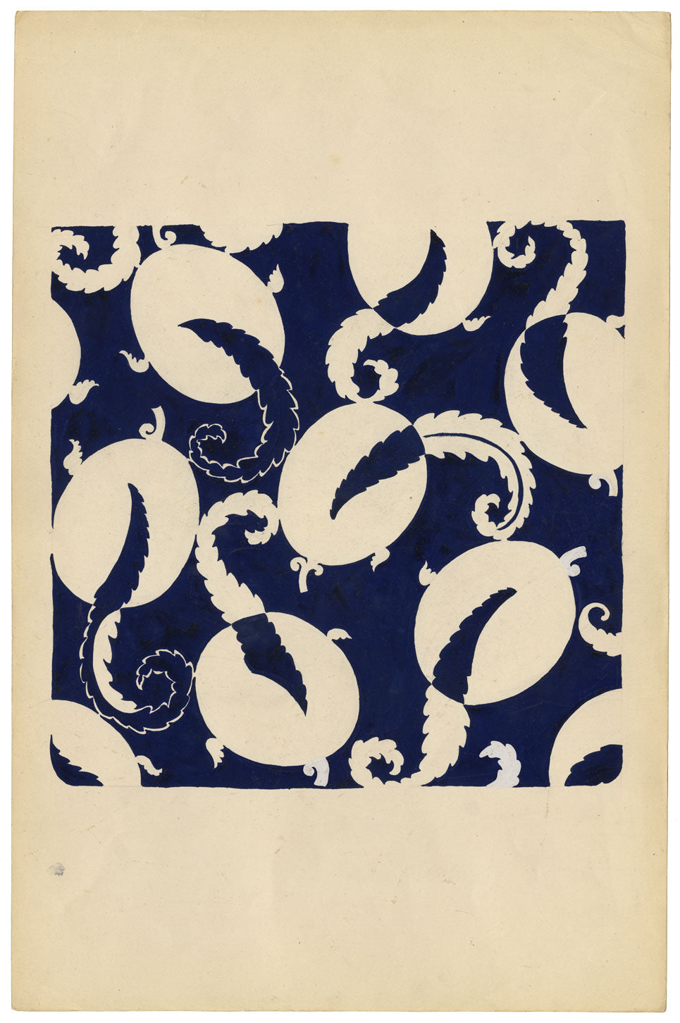 Textile Design, Atelier Testemale Paris: Blue Scrolling Acanthus–c1960s painting
