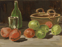 Muriel Inwood, Still Life with Apples, Bottle & Glass – mid-C20th watercolour