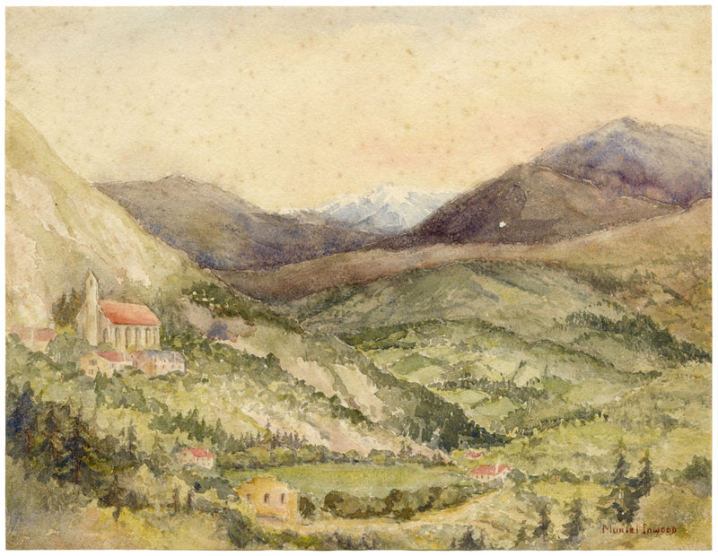 Muriel Inwood, Pirenei da Lourdes, Francia – acquerello della metà del XX secolo