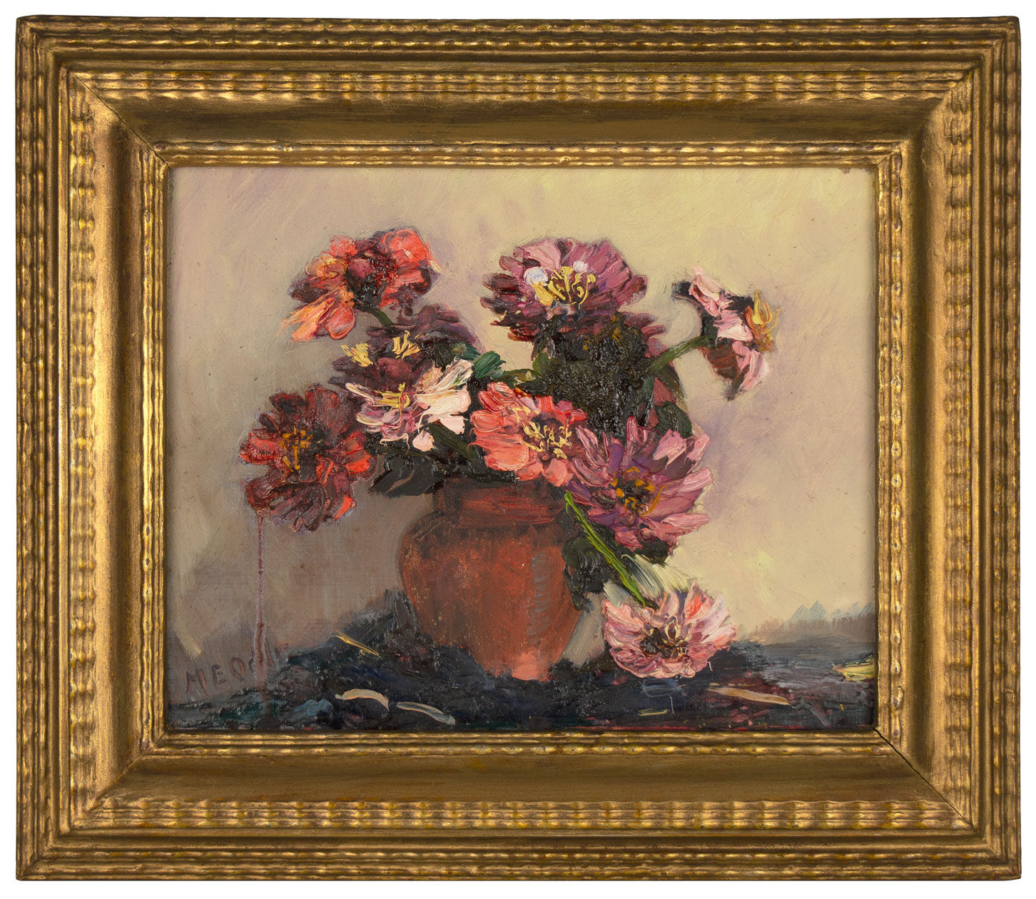 Mary E. Oddie, Still Life with Dahlia Flowers – Original 1930 oil painting