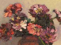 Mary E. Oddie, Natura morta con fiori di dalia – Dipinto a olio originale del 1930