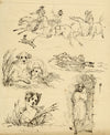 Edward Duppen, Studies: Portrait, Dogs & Horse Riders – 1831 pen & ink drawing