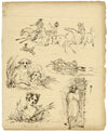 Edward Duppen, Studi: Ritratto, cani e cavalieri – disegno a penna e inchiostro del 1831
