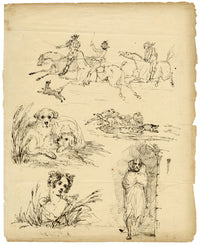 Edward Duppen, Studi: Ritratto, cani e cavalieri – disegno a penna e inchiostro del 1831