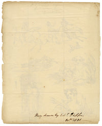 Edward Duppen, Studi: Ritratto, cani e cavalieri – disegno a penna e inchiostro del 1831