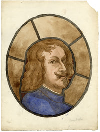 Disegno di vetrate di Anthony Van Dyck – dipinto ad acquerello di fine Ottocento