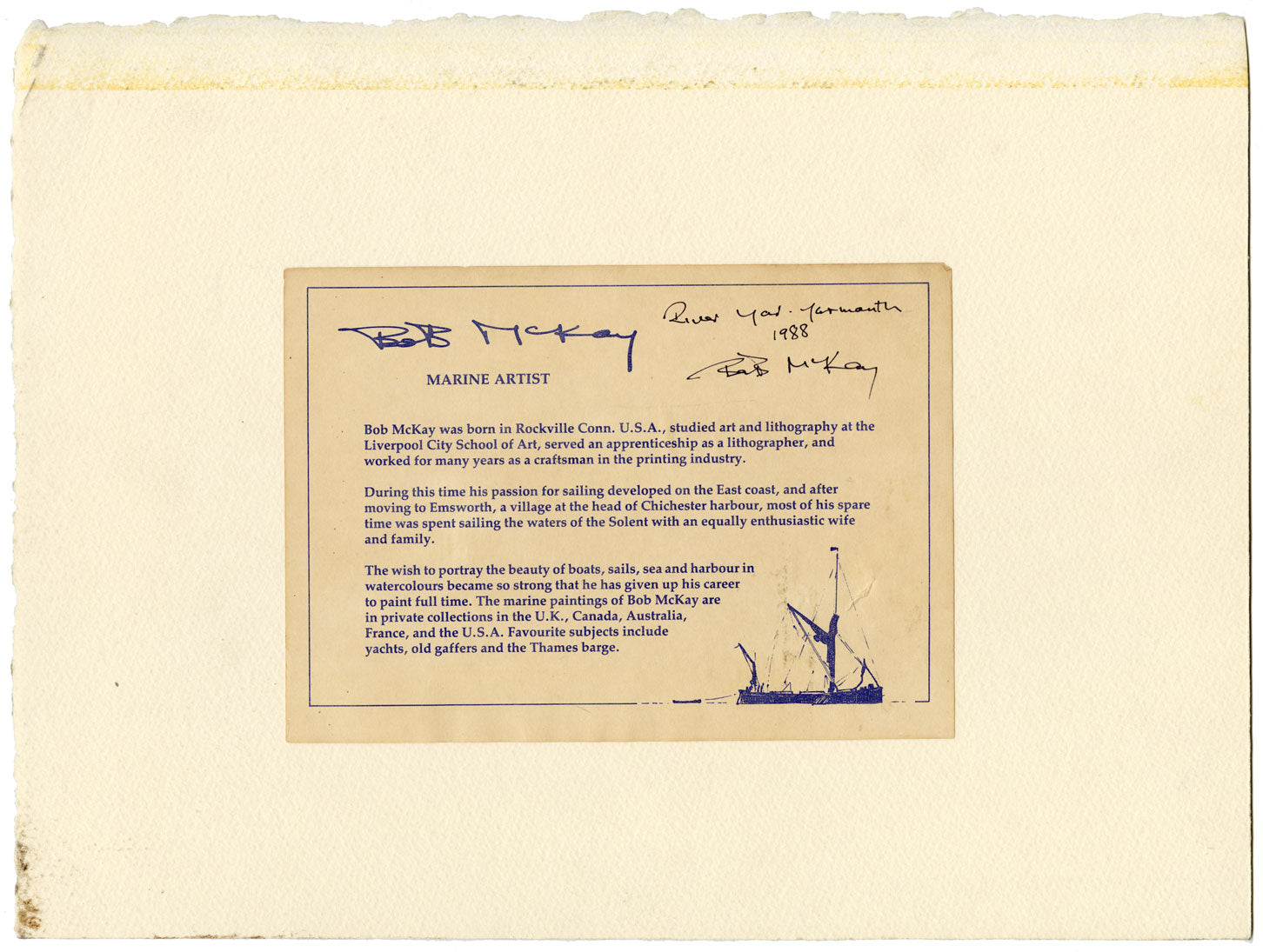 Bob McKay, fiume Yar, Yarmouth, Isola di Wight – acquerello del 1988