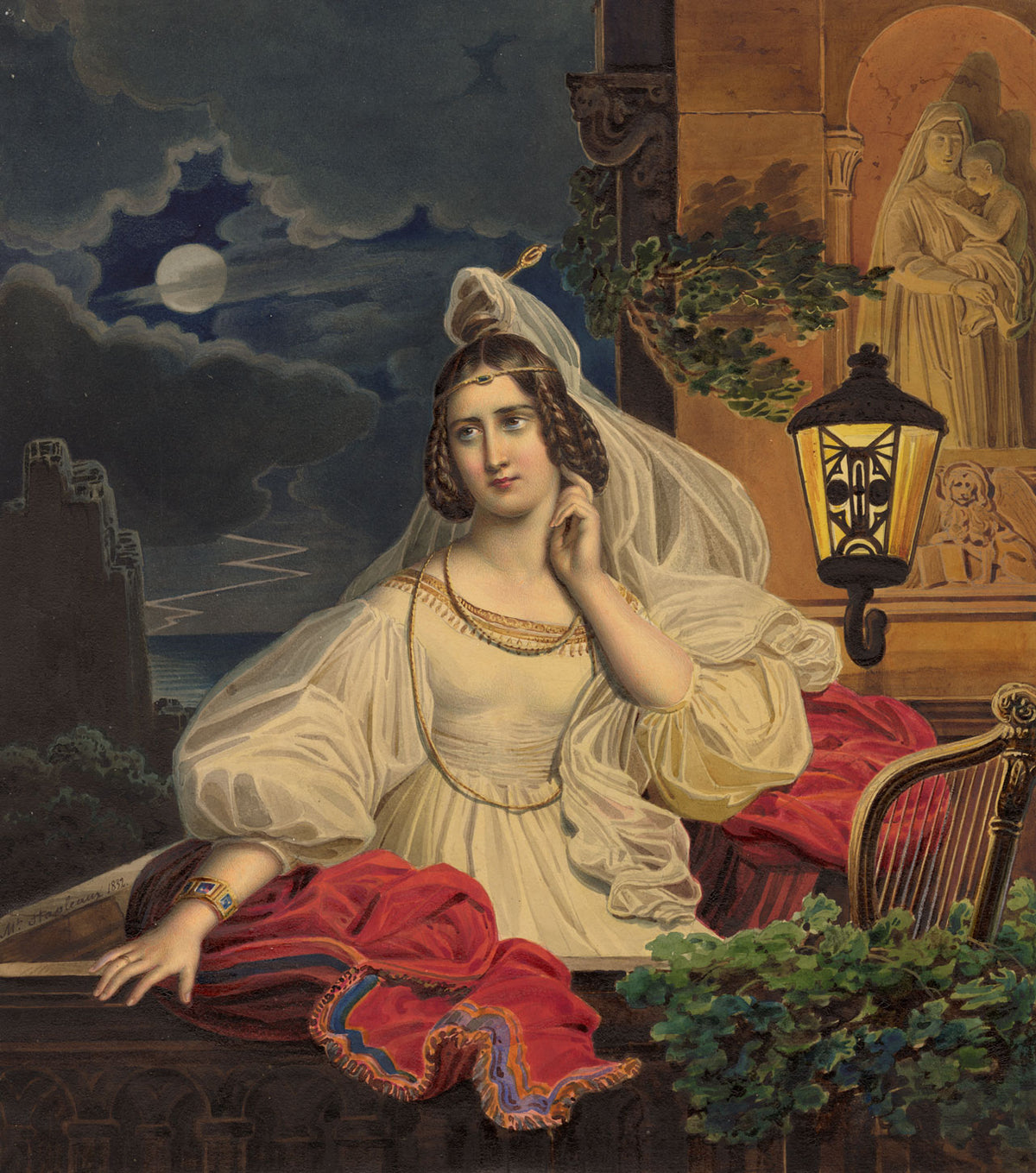 Michel Ghislain Stapleaux, Portrait of Desdemona – 1832 watercolour painting