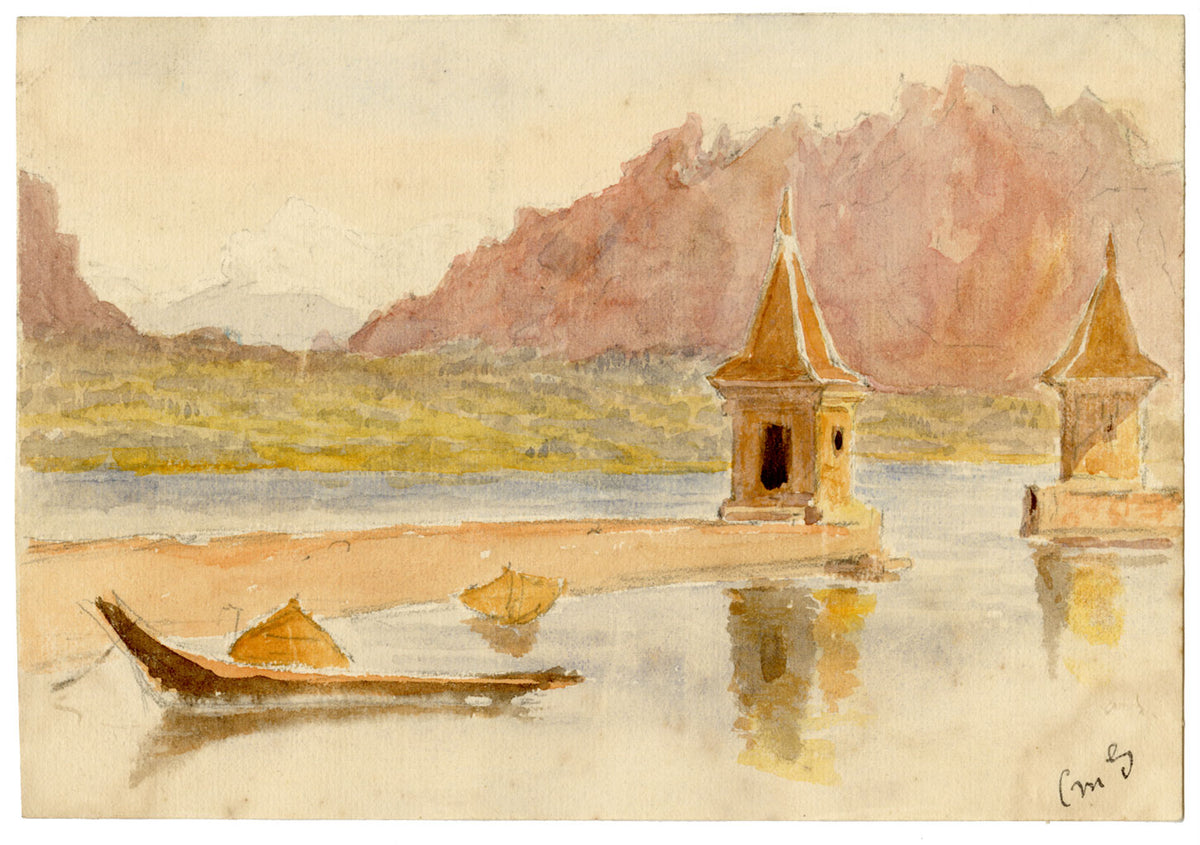 CM Stopford, Porto di Morges, Lago di Ginevra, Svizzera – acquerello del 1880