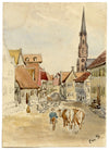 C.M. Stopford, Seulberg Street Scene, Hesse Germany –c.1893 watercolour painting