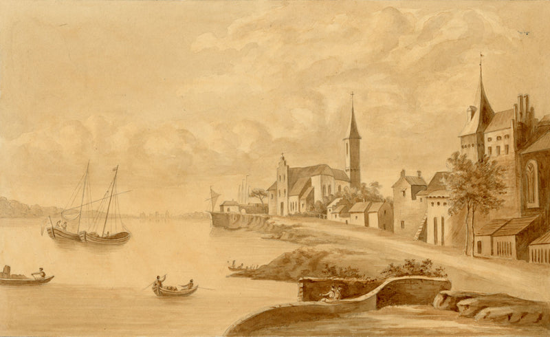 The Rhine at Emmerich with St Martin's Church – mid-C19th watercolour painting