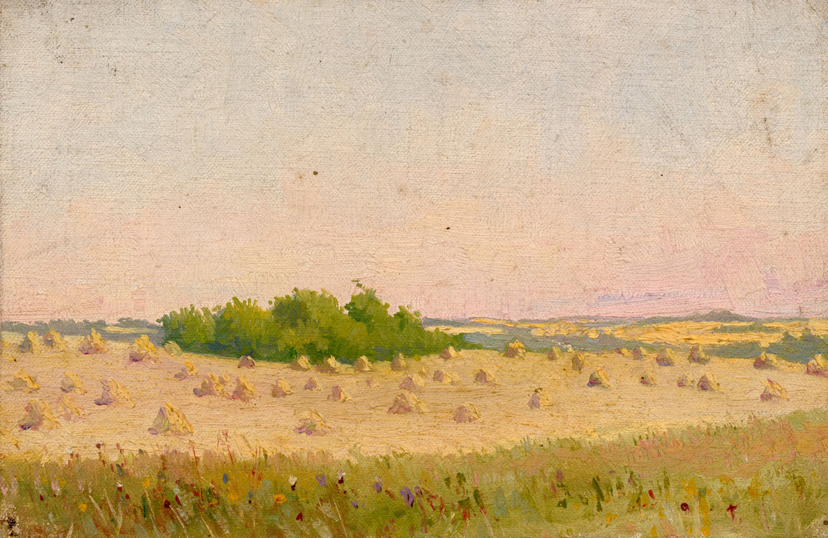 Manner of Camille Pissarro, Haystacks in a Field –late 19th-century oil painting