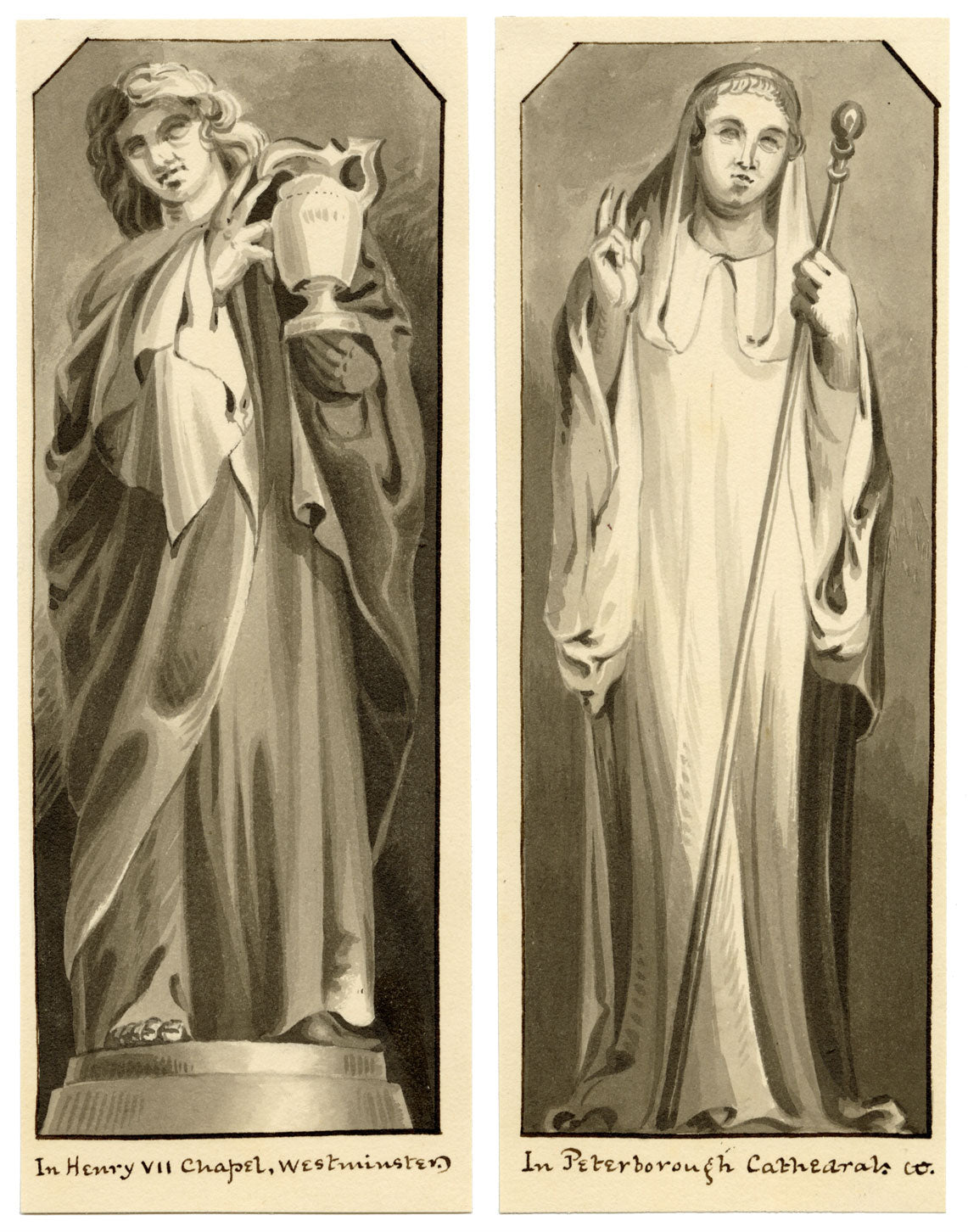 RJ Blesard, Statue, Westminster e Cattedrale di Peterborough – acquerello c.1833