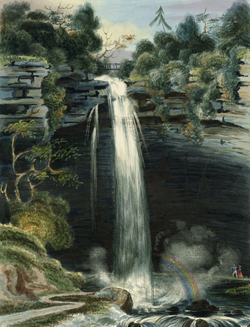R.J. Blesard, Hardraw Force Waterfall, Wensleydale – 1833 watercolour painting