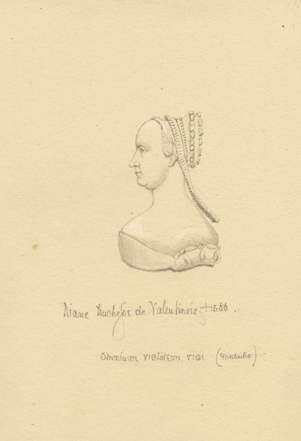 William J. Tipping, Portrait of Diane de Poitiers – 1856 graphite drawing