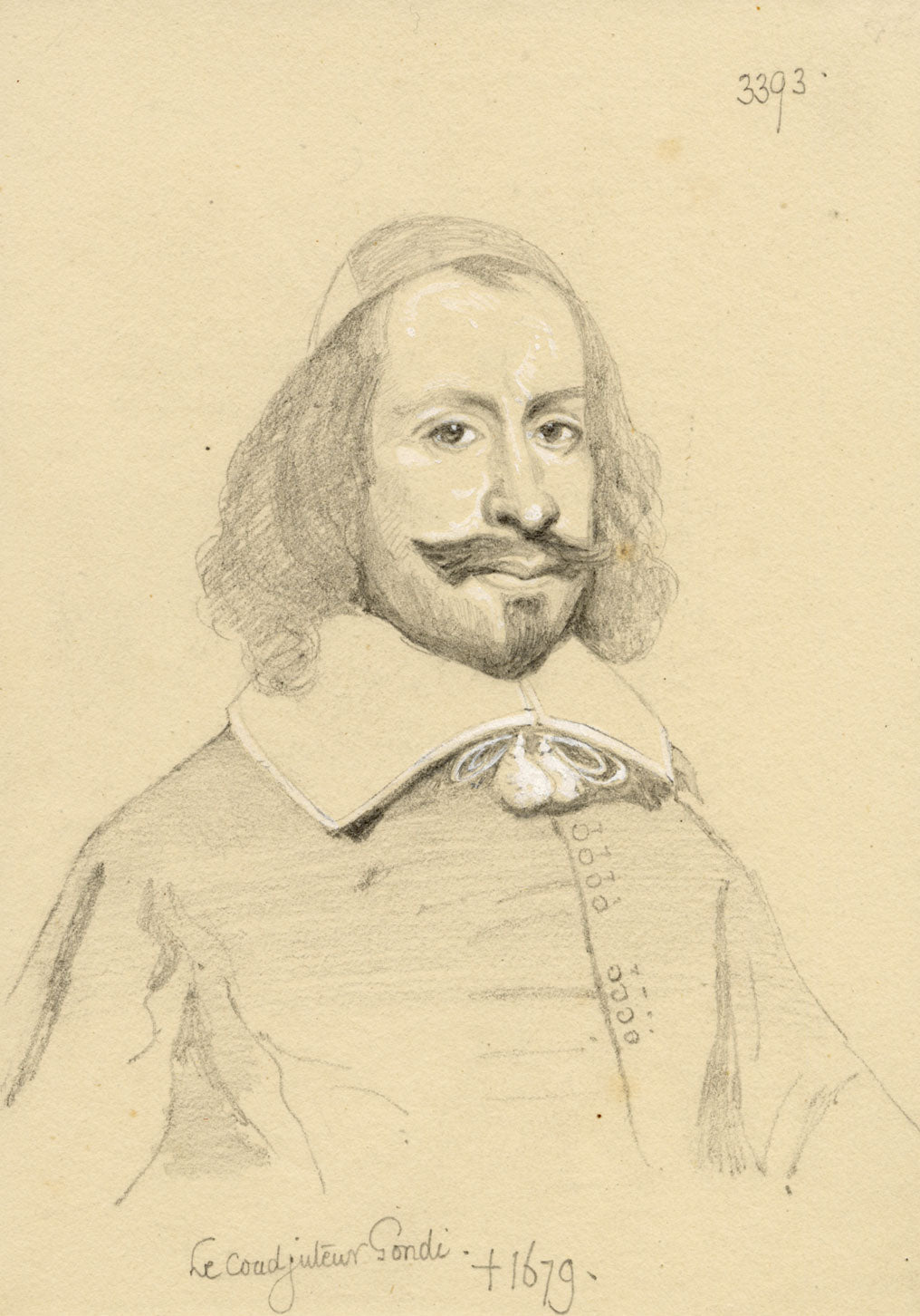 William J. Tipping, Portrait of Cardinal de Retz – 1856 graphite drawing