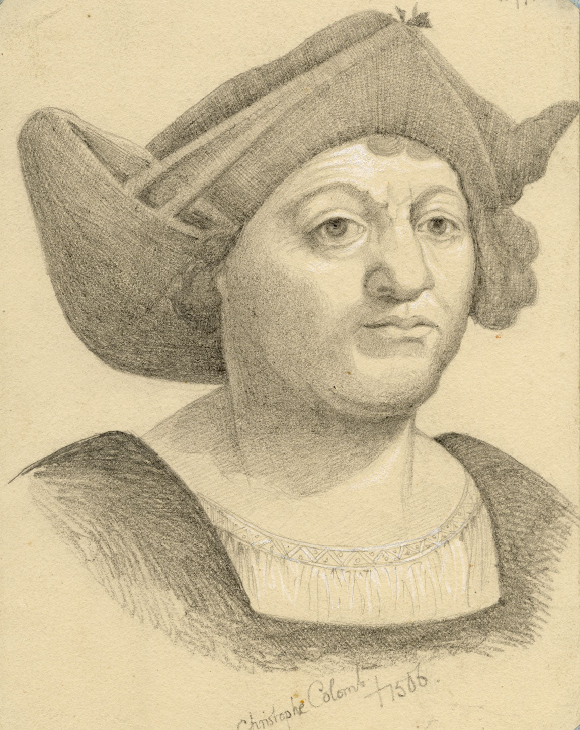 William J. Tipping, Portrait of Christopher Columbus – 1856 graphite drawing