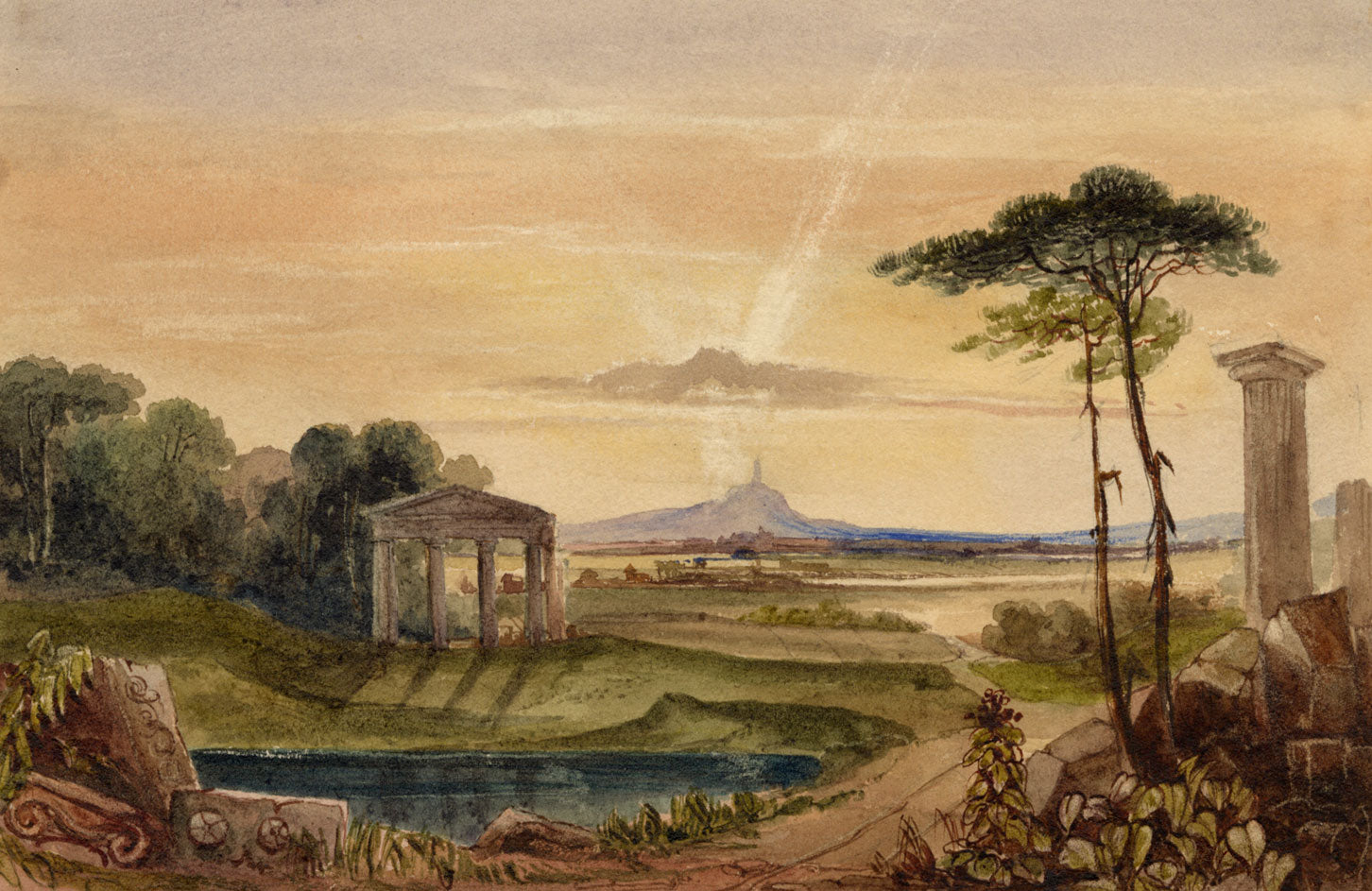 John Harper, Italianate Capriccio – early 19th-century watercolour painting