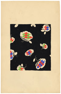 Textile Design, Atelier Testemale Paris: Black Neon Flower Pod –c.1960s painting