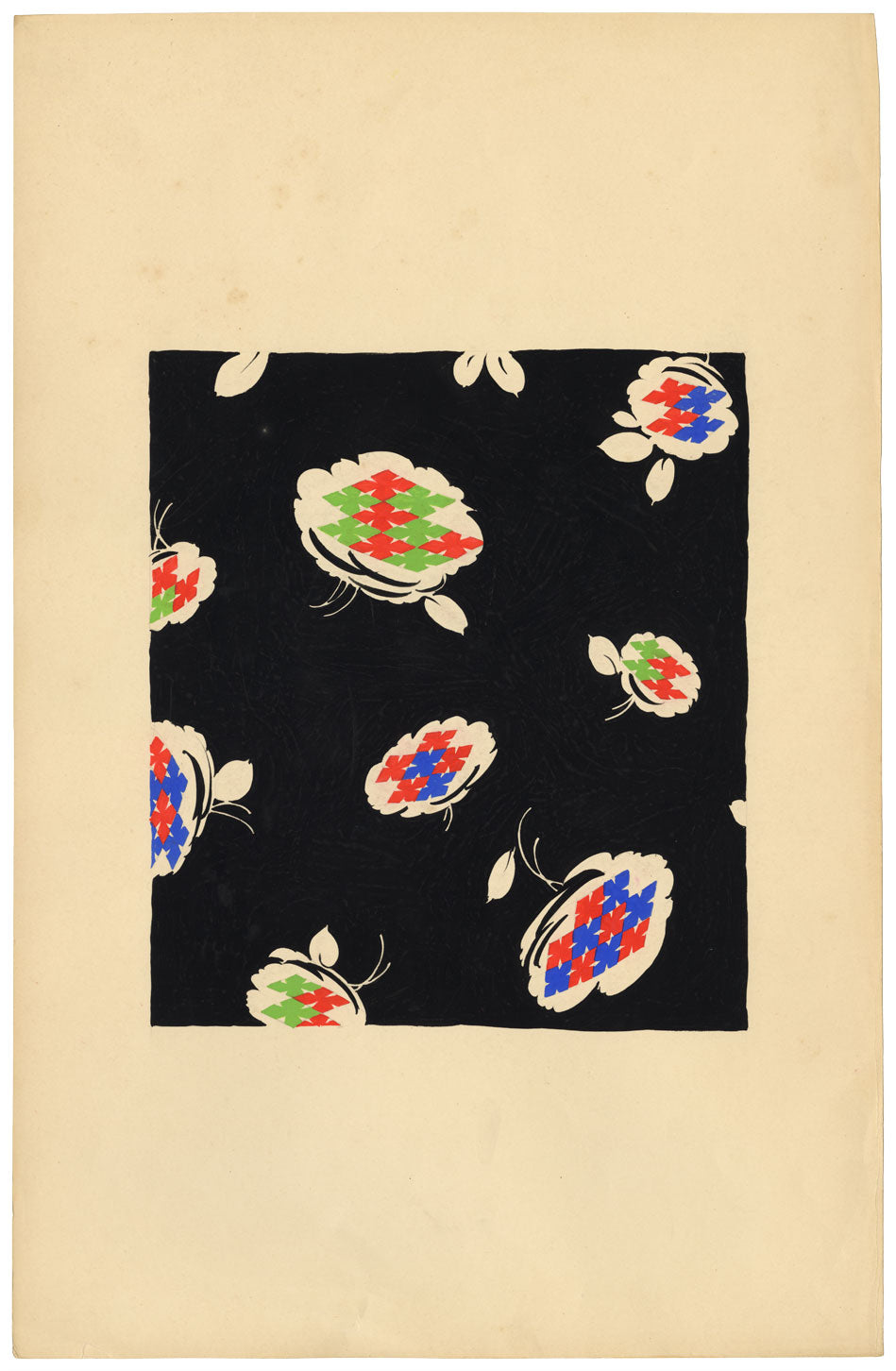 Textile Design, Atelier Testemale Paris: Black Neon Flower Pod –c.1960s painting