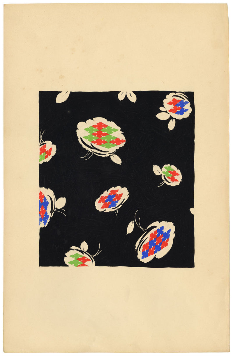 Textile Design, Atelier Testemale Paris: Black Neon Flower Pod –c.1960s painting