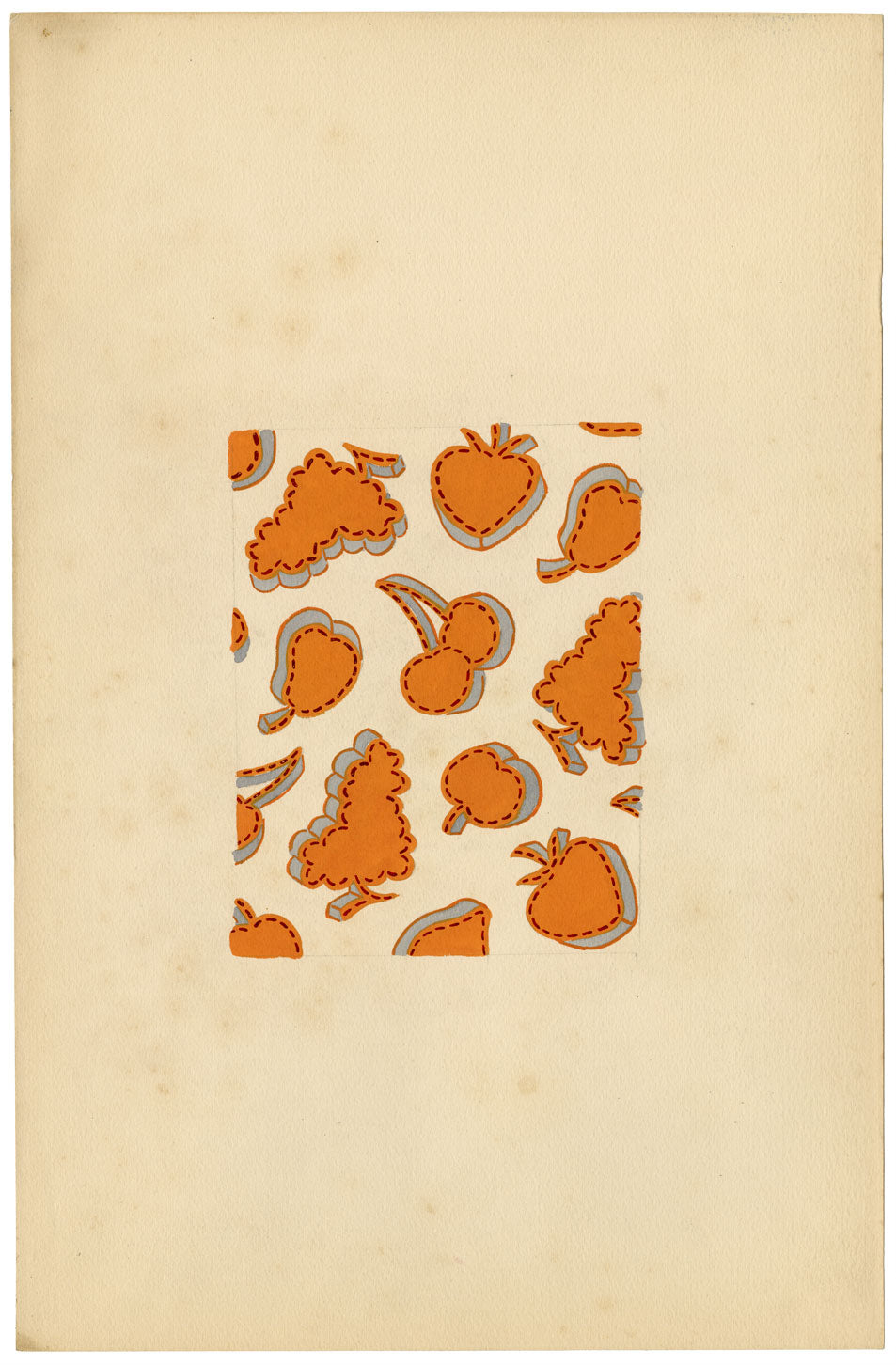 Textile Design, Atelier Testemale Paris: Orange Stitched Fruit –c.1960s painting