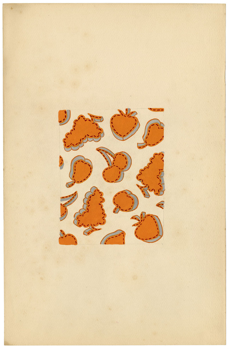 Textile Design, Atelier Testemale Paris: Orange Stitched Fruit –c.1960s painting