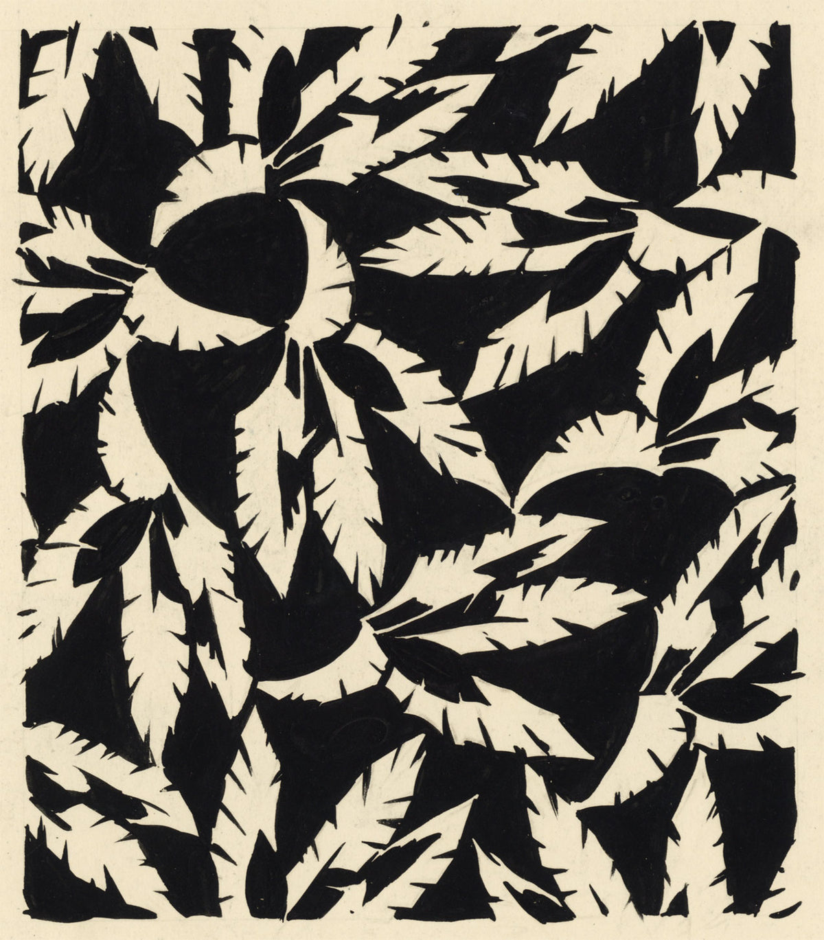 Textile Design, Atelier Testemale Paris: Black & White Palm Leaf–c1960s painting