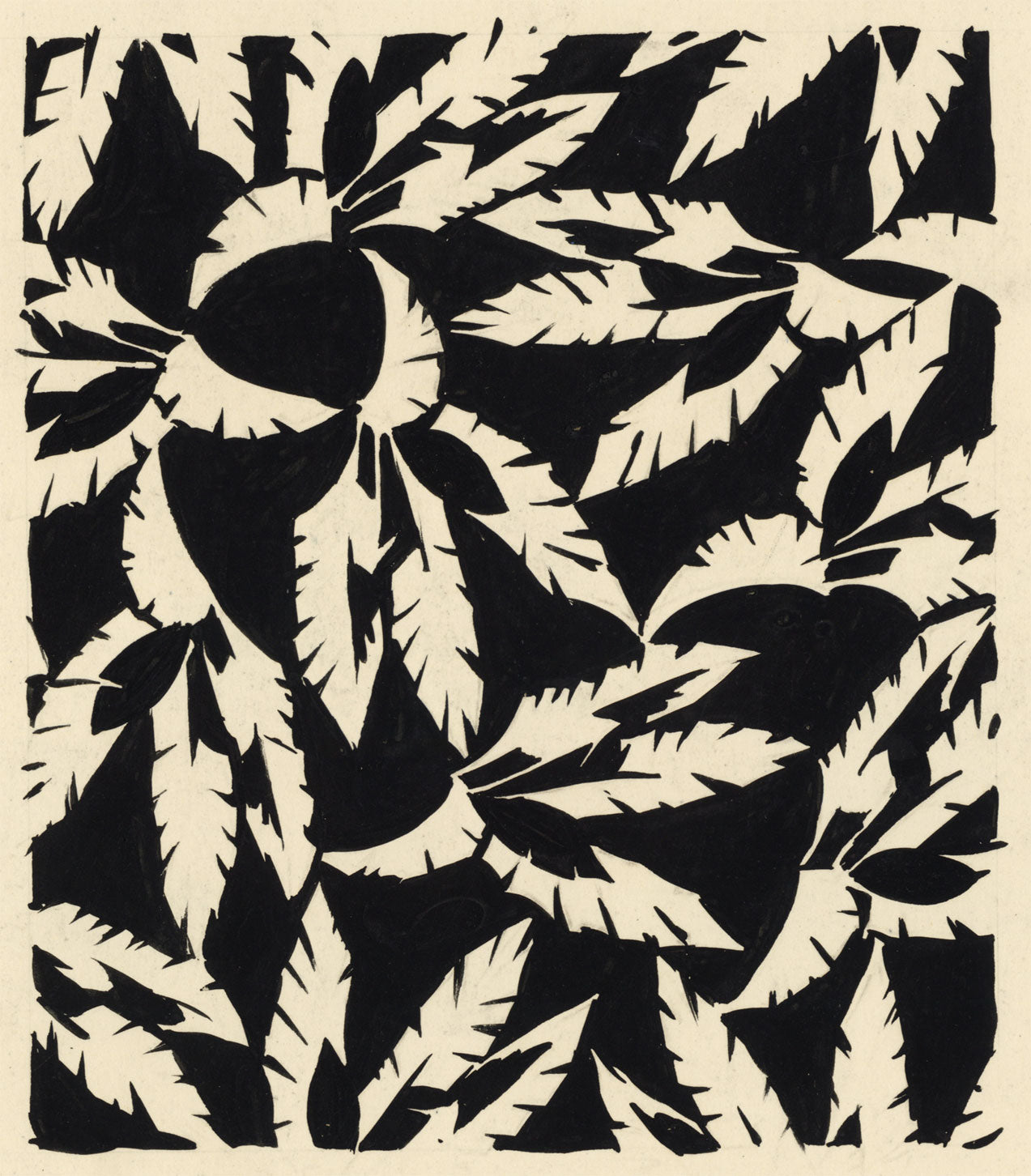 Textile Design, Atelier Testemale Paris: Black & White Palm Leaf–c1960s painting