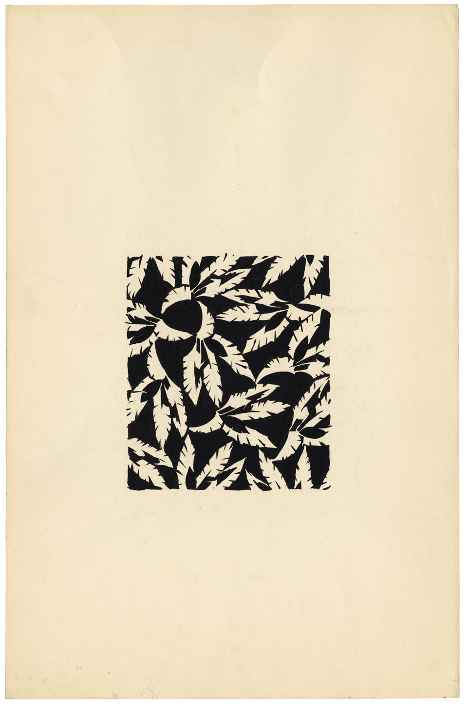 Textile Design, Atelier Testemale Paris: Black & White Palm Leaf–c1960s painting