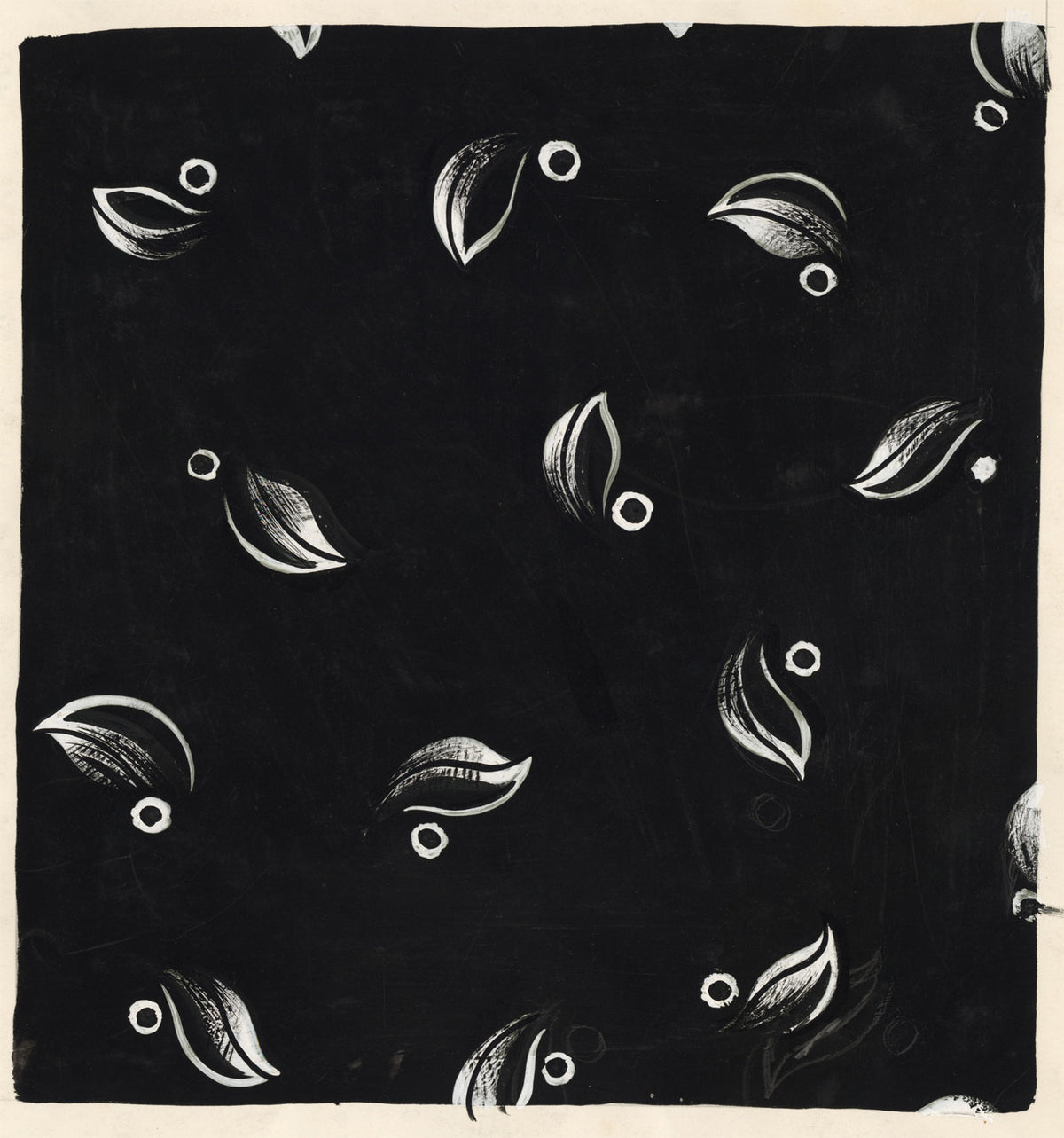 Textile Design, Atelier Testemale Paris: Black & White Leaf –c.1960s painting