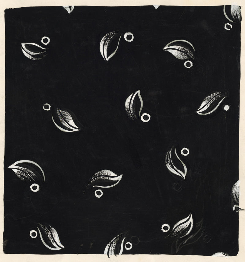 Textile Design, Atelier Testemale Paris: Black & White Leaf –c.1960s painting