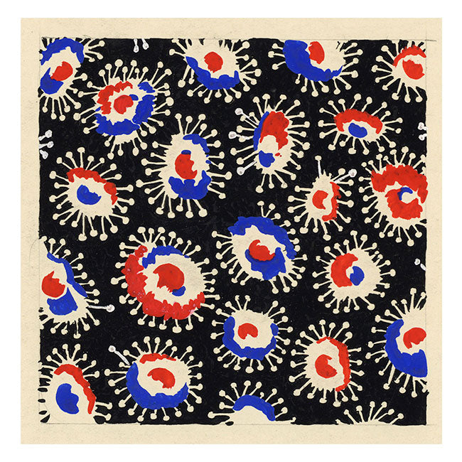 Textile Design, Atelier Testemale Paris: Red & Blue Atomic –c.1960s painting