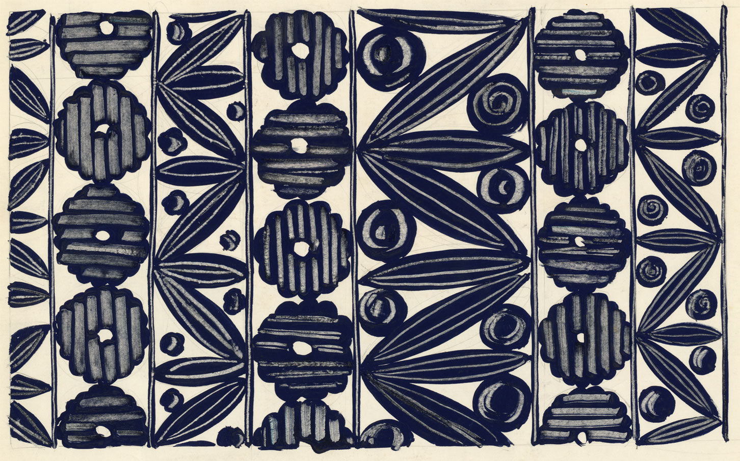 Textile Design, Atelier Testemale Paris: Navy Blue Flower Block –c1960s painting