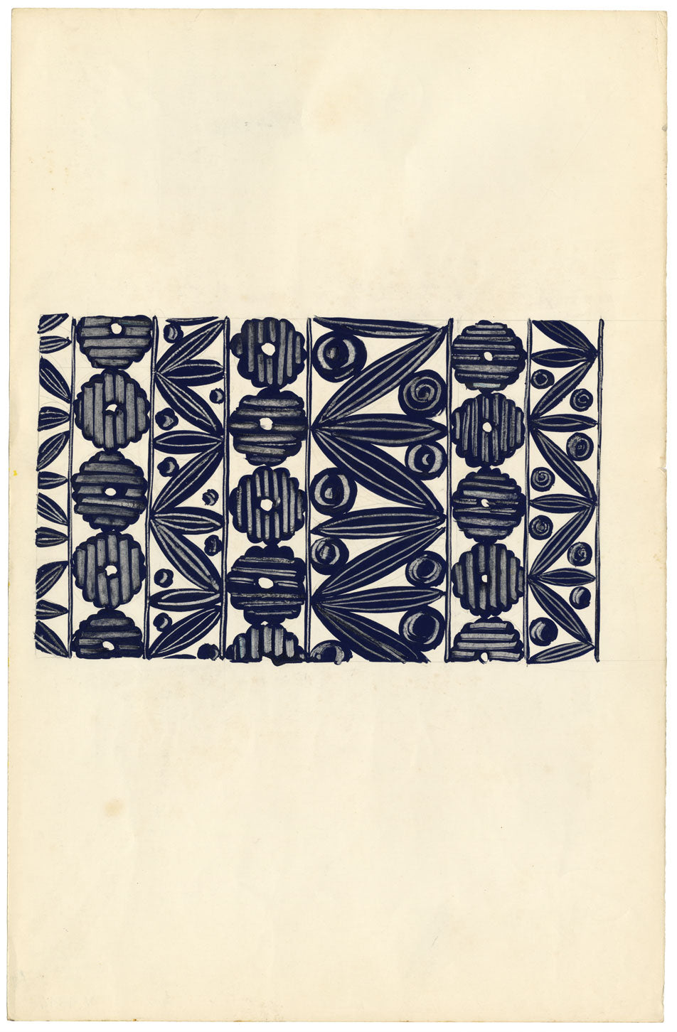 Textile Design, Atelier Testemale Paris: Navy Blue Flower Block –c1960s painting