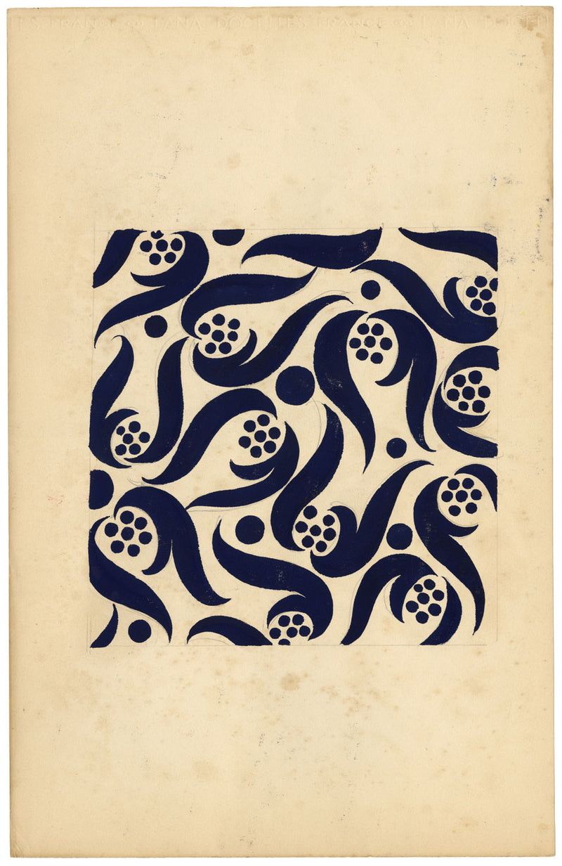 Textile Design, Atelier Testemale Paris: Navy Blue Berry Scroll –c1960s painting