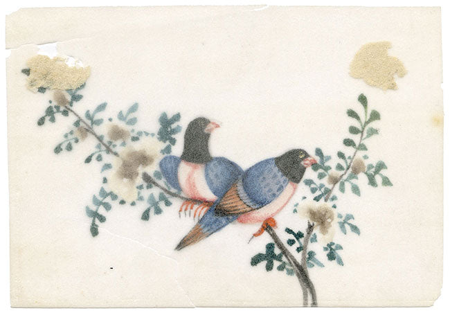 Dipinto antico cinese del XIX secolo – Gazza blu su ramo di fiori