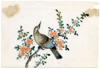 Antique 19th-century Chinese Pith Painting – Flycatcher Bird on Flowering Branch