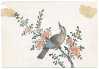 Antique 19th-century Chinese Pith Painting – Flycatcher Bird on Flowering Branch