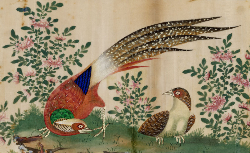 Antique 19th-century Chinese Pith Painting – Golden Pheasant Bird Pair