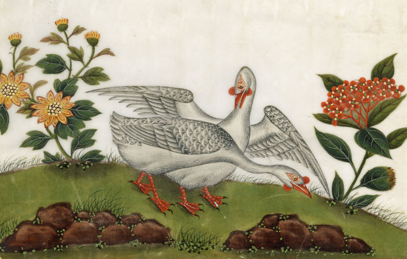 Antique 19th-century Chinese Pith Painting – Pair of Chinese Geese