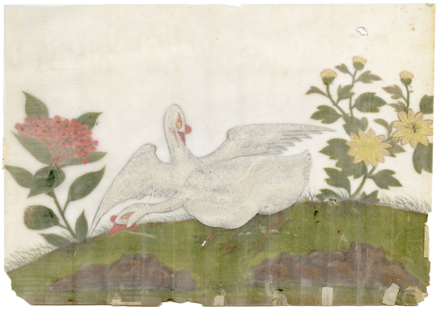 Antico dipinto cinese del XIX secolo – Coppia di oche cinesi